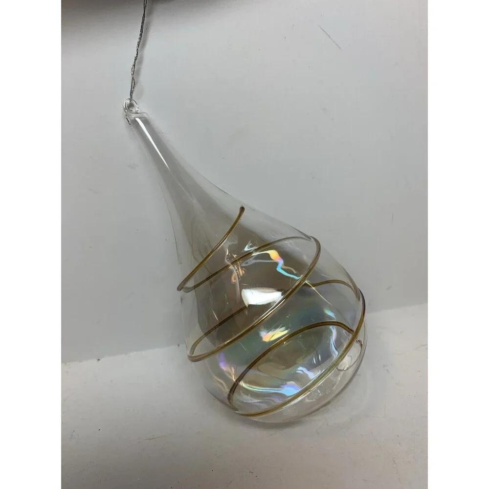 Christmas Ornament Hand Blown Glass Iridescent Tear Drop Gold Swirl Silvestri